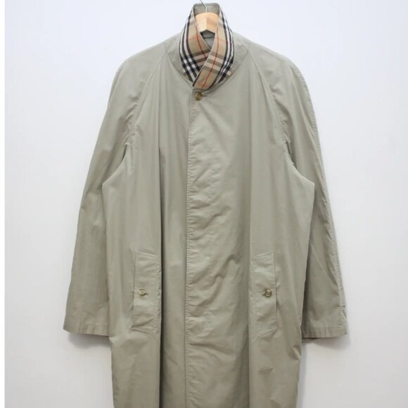 Burberry Balmacaan Trench Coat Beige Nova Check 52R Vintage 2000 Cotton Belt